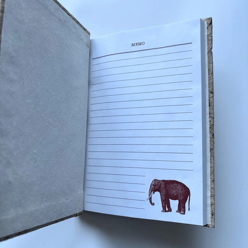 New Carved Wood Elephant Notebook- banana leaf handmade - boho safari